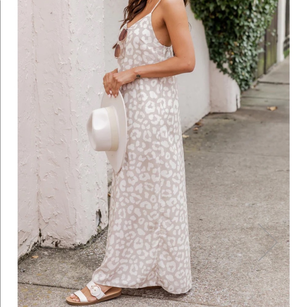 AN EXOTIC ESCAPE TAUPE ANIMAL PRINT MAXI DRESS
